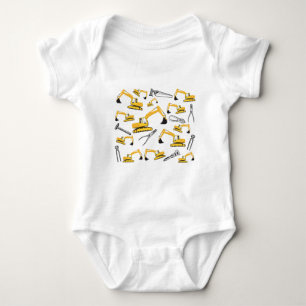 Excavator Construction Trucks and Tools Pattern Baby Bodysuit