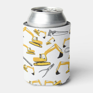 Excavator Construction Trucks and Tools Pattern Can Cooler