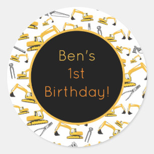 Excavator Construction Trucks and Tools Pattern Classic Round Sticker