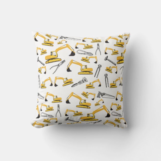 Excavator Construction Trucks and Tools Pattern Cushion (Front)