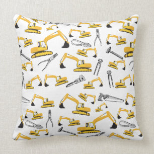 Excavator Construction Trucks and Tools Pattern Cushion
