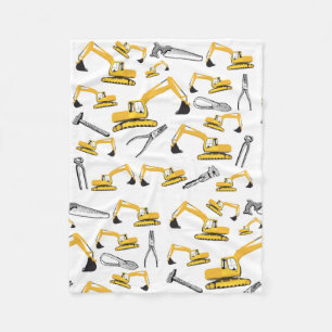 Excavator Construction Trucks and Tools Pattern Fleece Blanket
