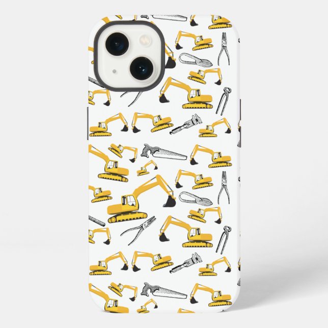 Excavator Construction Trucks and Tools Pattern iPhone Case (Back)
