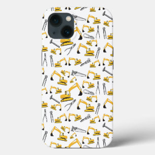 Excavator Construction Trucks and Tools Pattern iPhone 13 Case