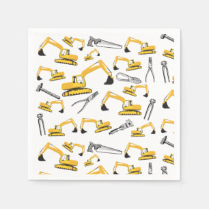 Excavator Construction Trucks and Tools Pattern Napkin