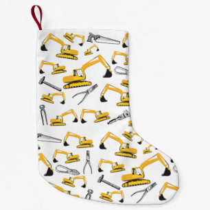 Excavator Construction Trucks and Tools Pattern Small Christmas Stocking