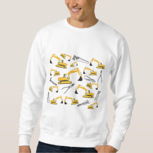 Excavator Construction Trucks and Tools Pattern Sweatshirt