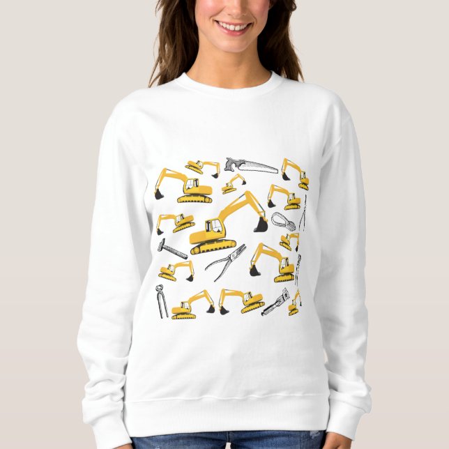 Excavator Construction Trucks and Tools Pattern Sweatshirt (Front)