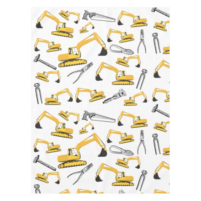 Excavator Construction Trucks and Tools Pattern Tablecloth (Front)