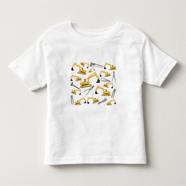Excavator Construction Trucks and Tools Pattern Toddler T-Shirt (Front)