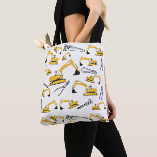 Excavator Construction Trucks and Tools Pattern Tote Bag