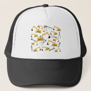 Excavator Construction Trucks and Tools Pattern Trucker Hat