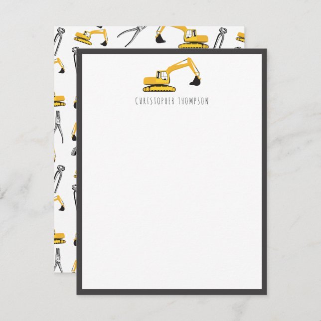 Excavator Construction Trucks Tools Children's Card (Front/Back)