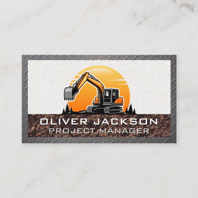 Excavator Construction Vehicle | Builder Business Card (Front)