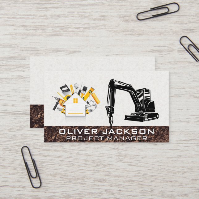 Excavator Construction Vehicle | Drill | Hardware Business Card (Front/Back In Situ)