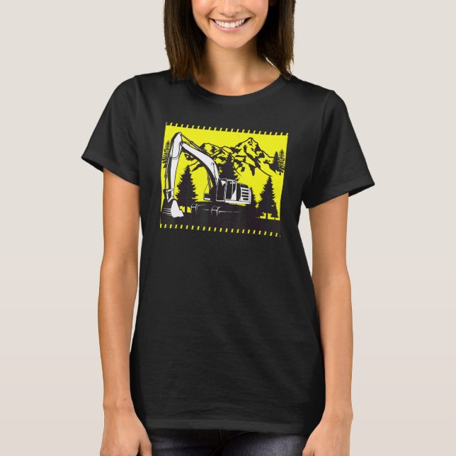 Excavator   Construction Worker Vehicle Digger T-Shirt (Front)