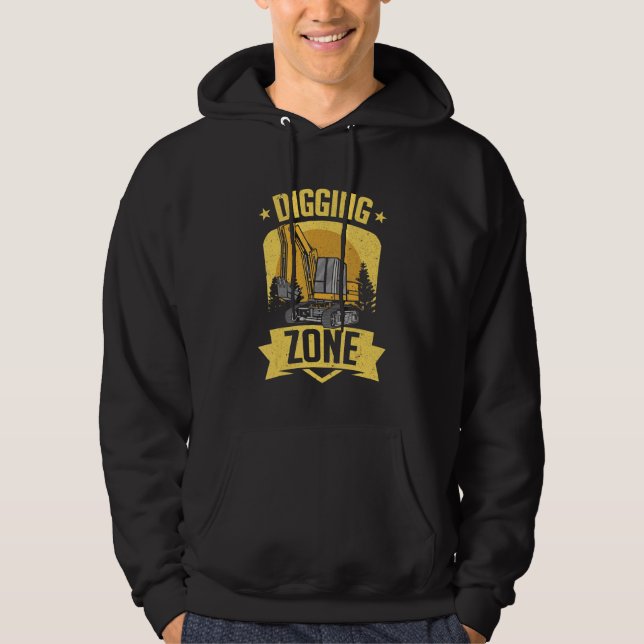 Excavator Digging Zone Construction Excavator Hoodie (Front)
