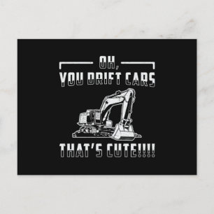Excavator Drift Cars Cute Dig Construction Worker Postcard