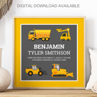 Excavator Dump Truck Construction Baby Birth Stats