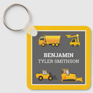 Excavator Dump Truck Construction Kids Name Key Ring