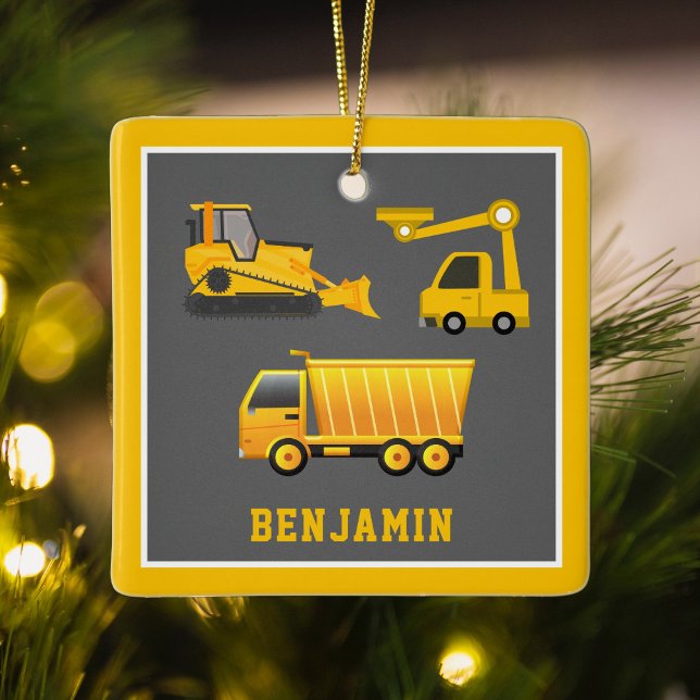 Excavator Dump Truck Construction Theme Kids Room Ceramic Ornament (Creator Uploaded)