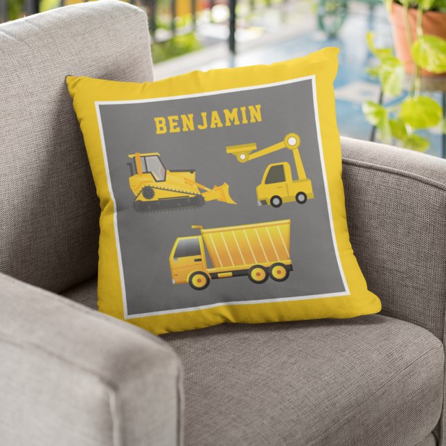 Excavator Dump Truck Construction Theme Kids Room Cushion (Creator Uploaded)