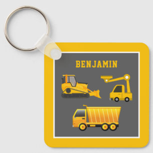 Excavator Dump Truck Construction Theme Kids Room Key Ring