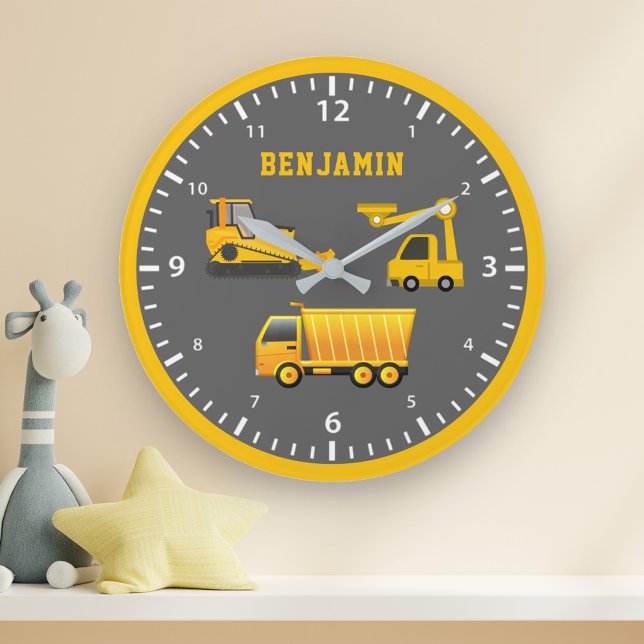 Excavator Dump Truck Construction Theme Kids Room Large Clock (Creator Uploaded)