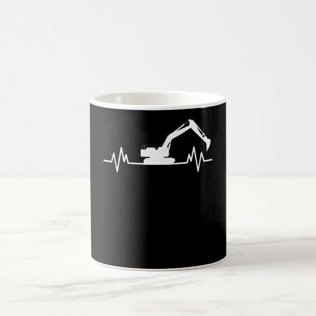 Excavator Heartbeat Motif Construction Worker Gift Coffee Mug (Center)