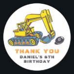 Excavator Kids Birthday Party Construction Vehicle Classic Round Sticker<br><div class="desc">Cute party favours for kids,  boys or girls who love big machine and construction vehicles. A colourful illustration of excavator. Perfect for kids birthday party,  party favours and thank you label.</div>