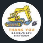 Excavator Kids Birthday Party Construction Vehicle Classic Round Sticker<br><div class="desc">Cute party favours for kids,  boys or girls who love big machine and construction vehicles. A colourful illustration of excavator. Perfect for kids birthday party,  party favours and thank you label.</div>