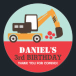Excavator Kids Builder Birthday Party Sticker<br><div class="desc">Construction excavator cartoon for kids birthday party. Suitable for boys who loves truck,  bulldozer,  excavator,  crane and more big transports. Cute stickers for children birthday party favour or bridal shower. Customise the wording for any occasion with children.</div>