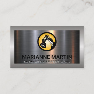 Excavator Logo   Metal Aluminium Silver Brushed Business Card