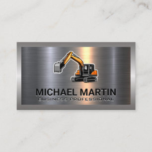 Excavator Logo Metal Business Card
