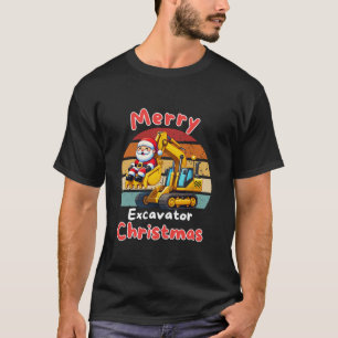 Excavator Retro Santa Merry Truck Driver Christmas T-Shirt