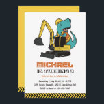 Excavator T-Rex Builder Construction Kids Birthday Invitation<br><div class="desc">Cute design for kids,  boys or girls who love excavator,  construction vehicles,  heavy machinery and big trucks. Perfect for builder theme birthday party. You can customise the wording to fit other occasions.</div>