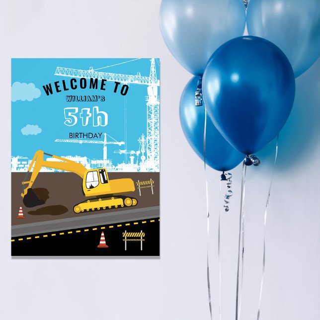 Excavator Truck Construction Trucks Birthday Party Poster (Creator Uploaded)