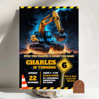 Excavator Under Construction Birthday Boy
