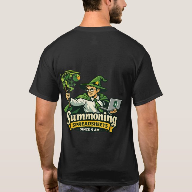 Excel Wizard – Funny Spreadsheet Sorcerer Office H T-Shirt (Back)