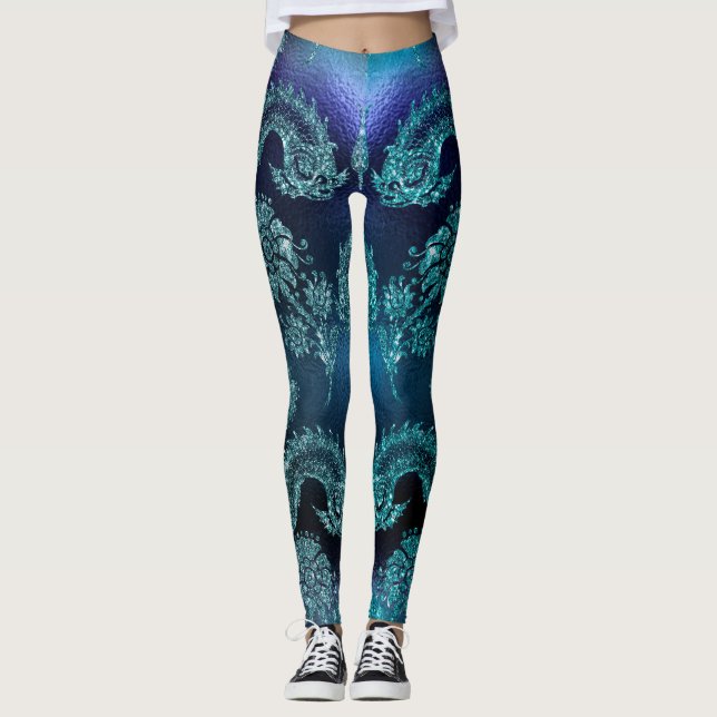 Excellent Blue Tattoo Print Leggings (Front)