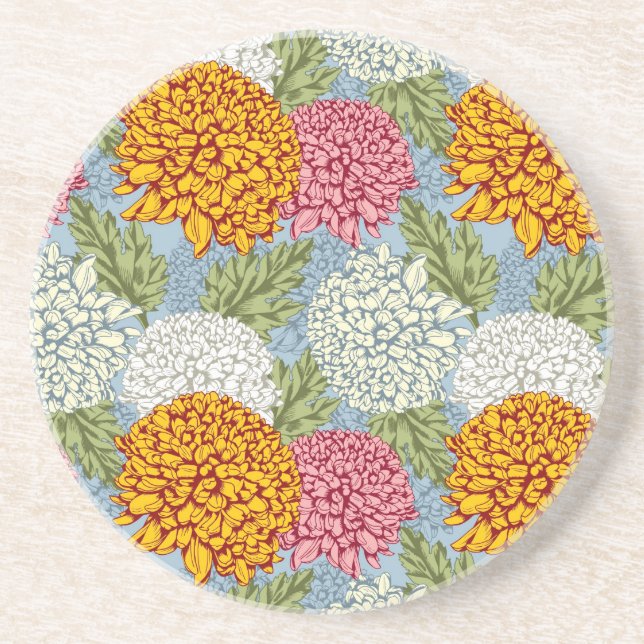 Excellent pattern with chrysanthemums coaster (Front)