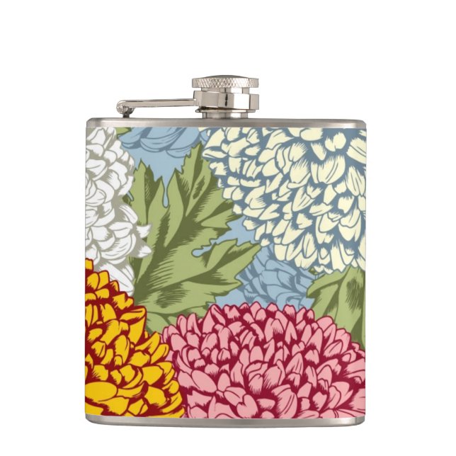 Excellent pattern with chrysanthemums hip flask (Front)