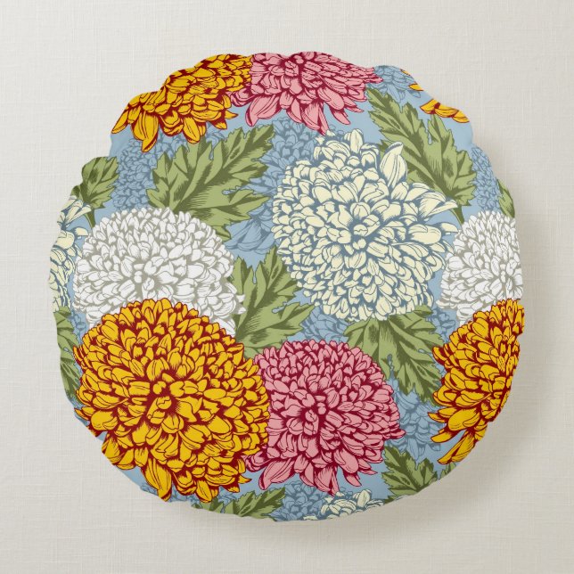 Excellent pattern with chrysanthemums round cushion (Front)