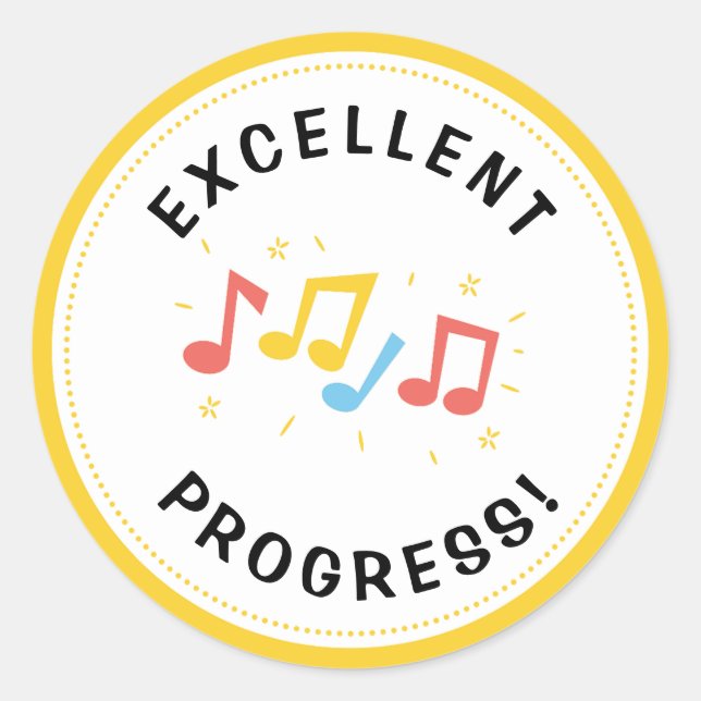 Excellent Progress Music Notes Fun Reward Classic Round Sticker (Front)