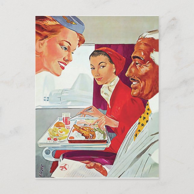 Excellent service in aeroplane postcard (Front)