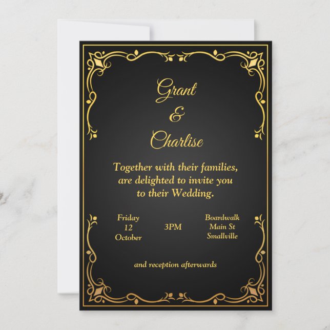 Excellent Wedding Invitation, gold and black Invitation (Front)