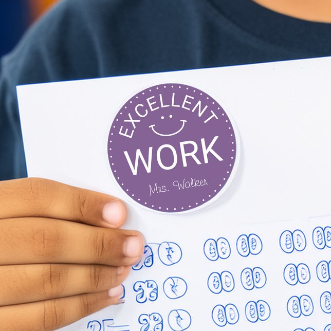 Excellent Work | Personalised Teachers Classic Round Sticker (Excellent Work | Personalized Teachers Classic Round Sticker)