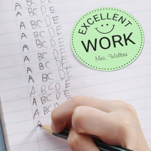 Excellent Work   Personalised Teachers Classic Round Sticker