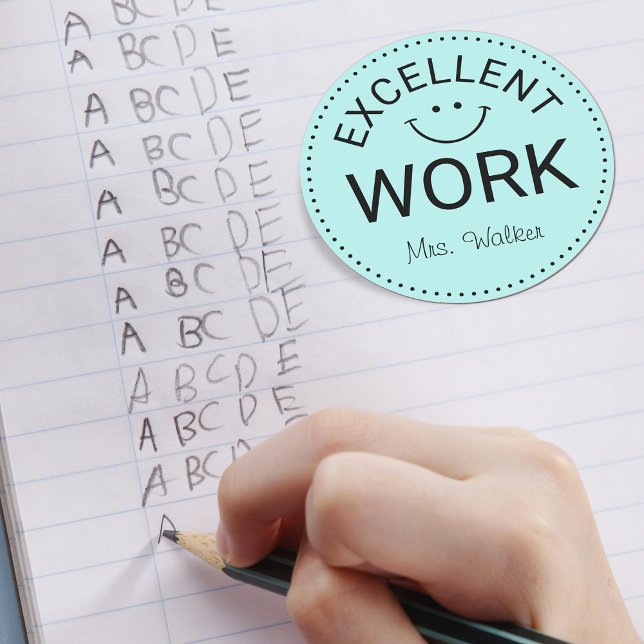 Excellent Work | Personalised Teachers Classic Round Sticker (Excellent Work | Personalized Teachers Classic Round Sticker)