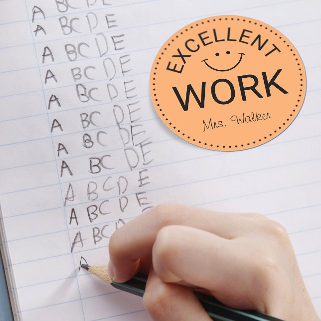 Excellent Work | Personalised Teachers Classic Round Sticker (Excellent Work | Personalized Teachers Classic Round Sticker)